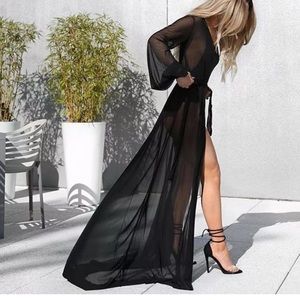 Long Hollywood robe duster cover up lingerie pinup